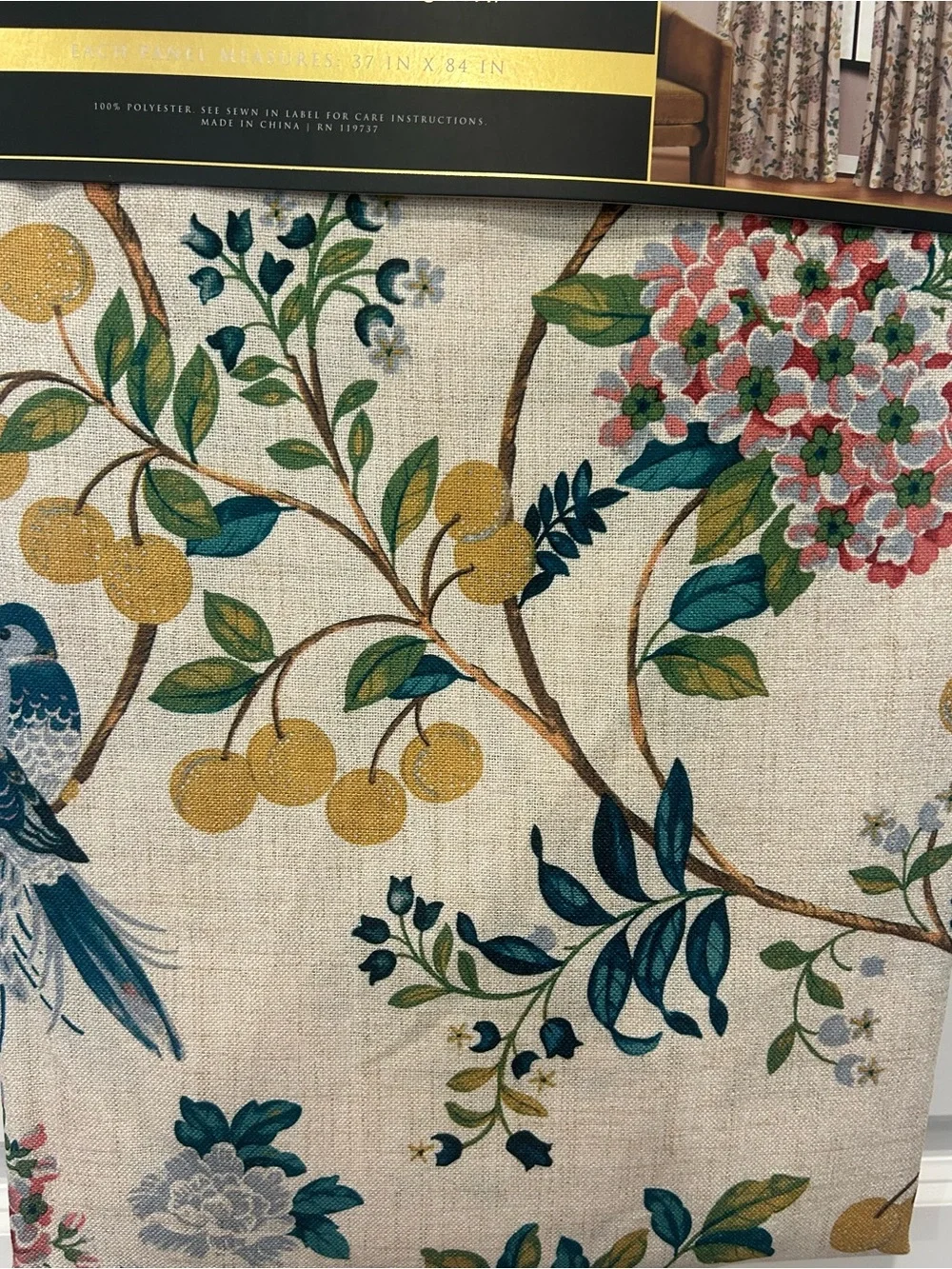 Anatara 2 pc Window Panel Curtains Floral & Birds 37